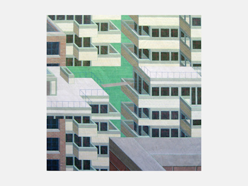 John Hodany, Escape Bridge, 2005. Acrylic on paper, 54 x 54 in, 138 x 138 cm