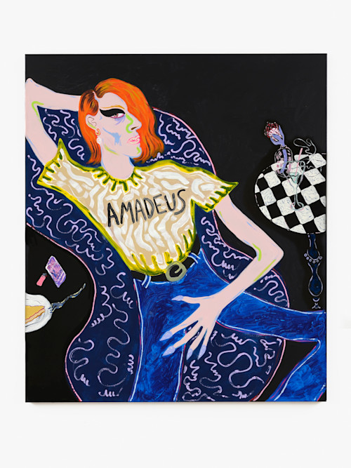 Constance Tenvik, Baroque Longing, 2021. Flashe, acrylic, glitter, gouache, oil on canvas, 150 x 130 cm (59 x 51 in)