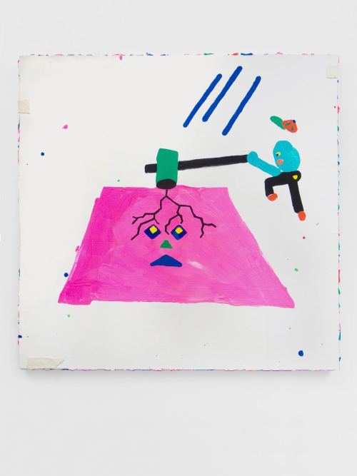 Misaki Kawai, Mr. Hammer Man, 2011. Acrylic, fabric and paper on canvas, 48 x 48 in, 121 x 121 cm