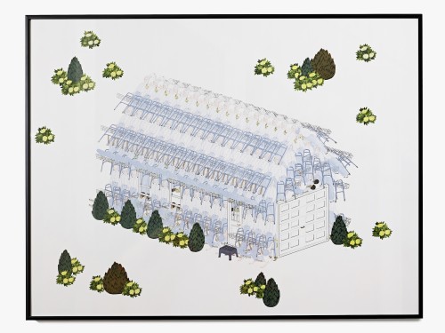 Tim Enthoven, Design for an A-Frame Garden Shed Garage, 2019. Pigment pen, pencil, watercolors and gouache on paper (20 x 26 in, 51 x 66 cm)