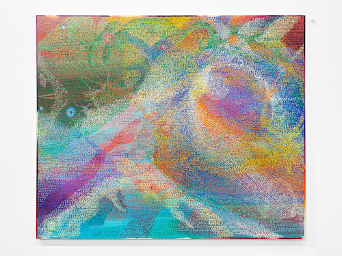 Jean Nagai, Sun and Aurora, 2025. Acrylic, pumice on canvas, 60 x 72 in (152 x 183 cm)