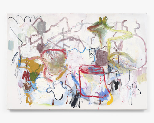 Ammon Rost, Silent Guide, 2021. Oil, acrylic, spray paint on canvas, 58 x 84 in (147 x 213 cm)