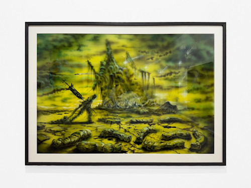 Gustaf Holtenas, Western Values I, 2024. Acrylic, ink and airbrush on paper, 28 x 39 in (70 x 100 cm)