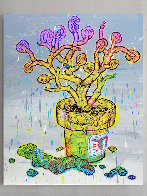Taylor McKimens, Zap Plant. Acrylic, flashe and acryla-gouache on canvas, 60 x 48 in, 153 x 122 cm