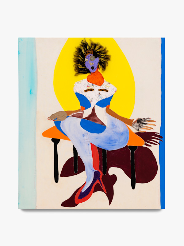 Fabric, acrylic, flashe, oil and human hair on canvas, 84 x 72 in, 213 x 183 cm