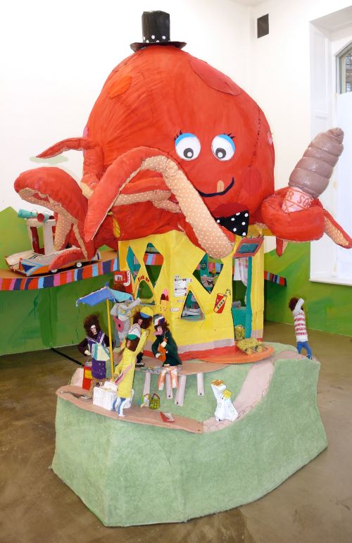 Misaki Kawai, Octopus Restaurant, 2006-2007. Wood, cardboard, fabric, acrylic, lights, plastic, wire sculpture, 94 x 67 x 71 in, 240 x 170 x 180 cm