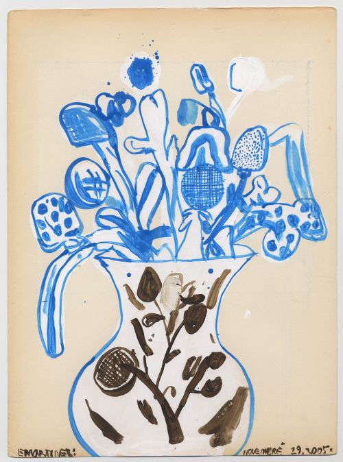 Eddie Martinez, Untitled Blue Plant, 2005. Acrylic and ink on paper, 15 x 11 in, 38 x 28 cm
