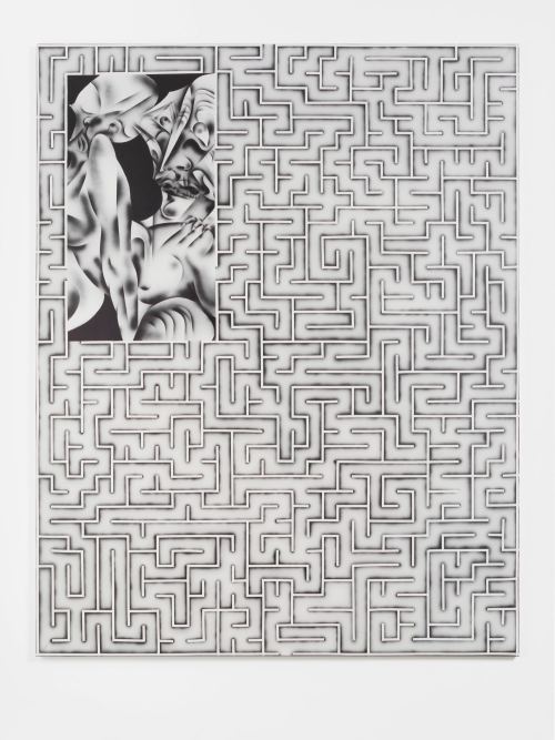 Zoe Barcza, Erotic Maze Painting (Young Lady and Witch), 2016. Acrylic on canvas, 65 x 51 in, 165 x 130 cm