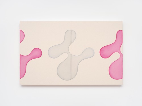 Landon Metz, Untitled, 2020. Diptych, Dye on canvas (Pink, Blue), 20 x 32 in, 51 x 81 cm