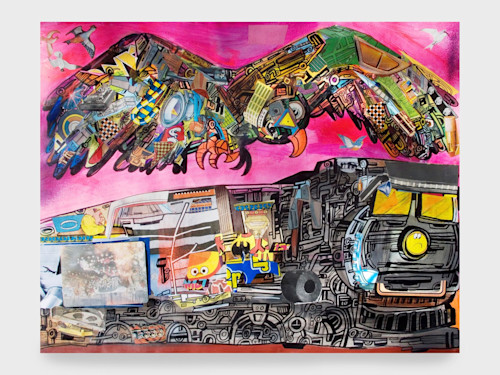 Joe Grillo, Untitled Bird (Pink), 2010. Acrylic, Spraypaint and collage on paper, 24 x 19 in, 61 x 48 cm