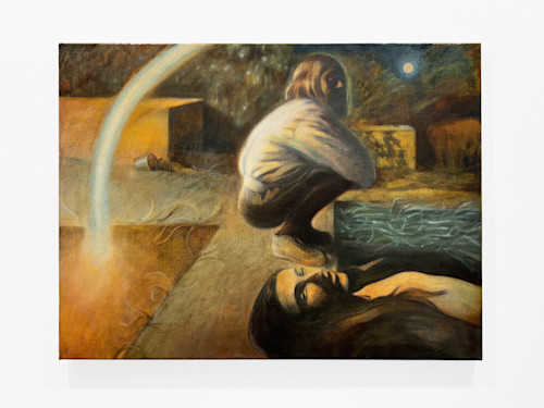 Aurea Tanttu, Streatham, 2024. Oil on gessoed jute, 33 × 44 in (83 x 111 cm)