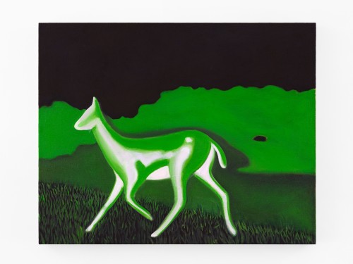 Anja Salonen, Night Vision Deer, 2023. Oil and fabric dye on linen, 24 x 30 in (61 x 76 cm)