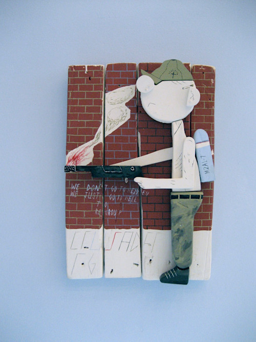William Buzzell, Crusader, 2006. House-paint and shoe-dye on wood, 15 x 10 in, 37 x 25 cm