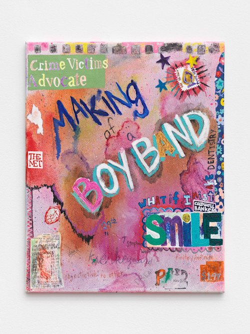 Alicia Gibson, Making of a Boy Band, 2018. Oil and various on muslin over canvas, 20 x 16 in, 51 x 41 cm