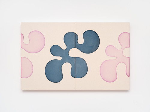 Landon Metz, Untitled, 2020. Diptych, Dye on canvas (Lilac, Indigo), 20 x 32 in, 51 x 81 cm