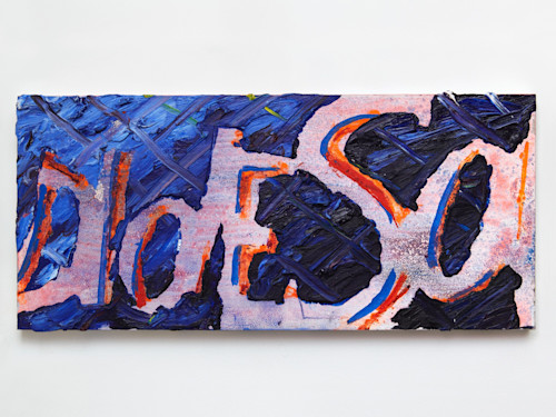 Alicia Gibson, Sidesaddle, 2016. Oil and spray paint on panel, 10 x 22 in, 25 x 55 cm