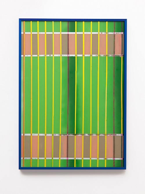 Brian Belott, Gremlin, 2011. Acrylic, foil and cellophane on glass, 30 x 20 in, 76 x 51 cm