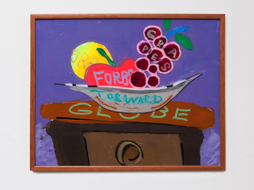 Brian Belott, Globe, 2014. Acrylic and collage on plexi, Reverse glass technique, 21 x 17 in, 53 x 43 cm