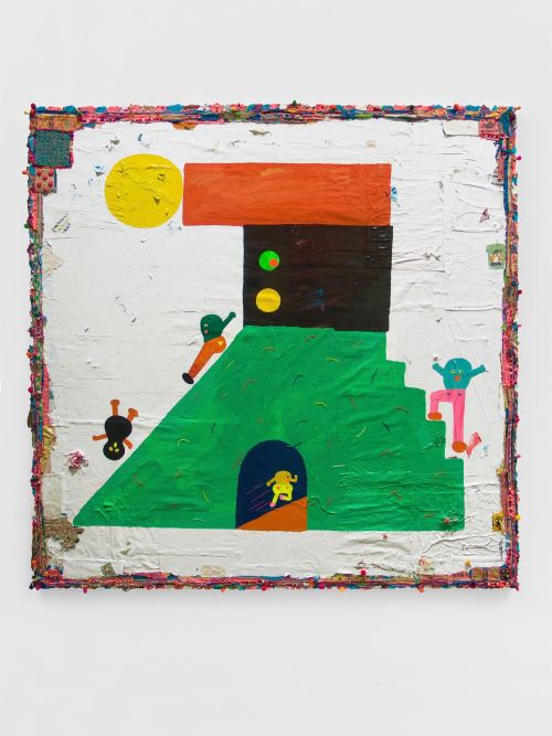 Misaki Kawai, Hairy Playground, 2011. Acrylic, fabric and paper on canvas, 80 x 80 in, 203 x 203 cm
