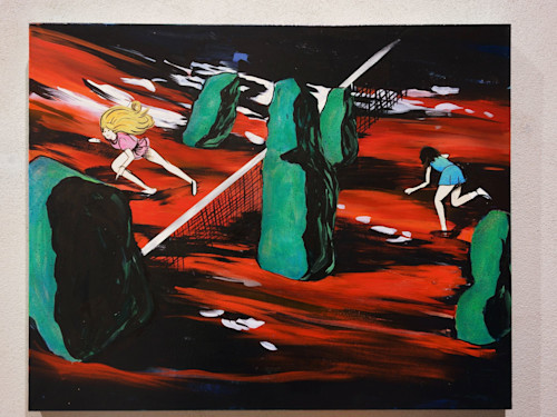 Jamian Juliano-Villani, Thin Red Line, 2014. Acrylic on canvas, 24 x 30 in, 61 x 76 cm