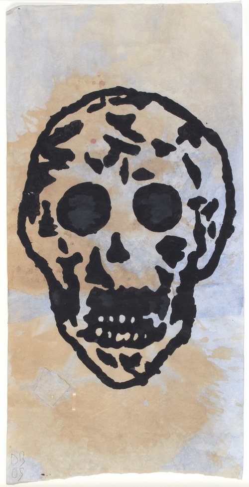 Donald Baechler, Untitled Skull 3030, 2005. Gouache and tea on paper, 55 x 27 cm
