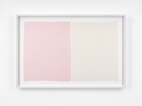 Ethan Cook, Pink, White, 2020. Handmade pigmented paper, 14 x 22 in, 36 x 57 cm