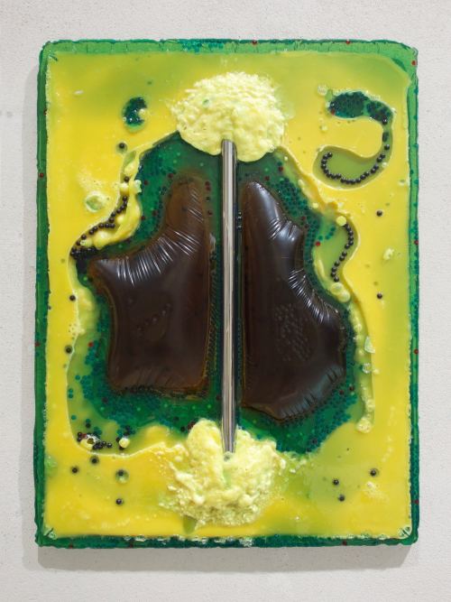 Jesse Greenberg, Flora Cell, 2014. Resin, pigment, chromed steel, 25 x 18 in, 64 x 46 cm