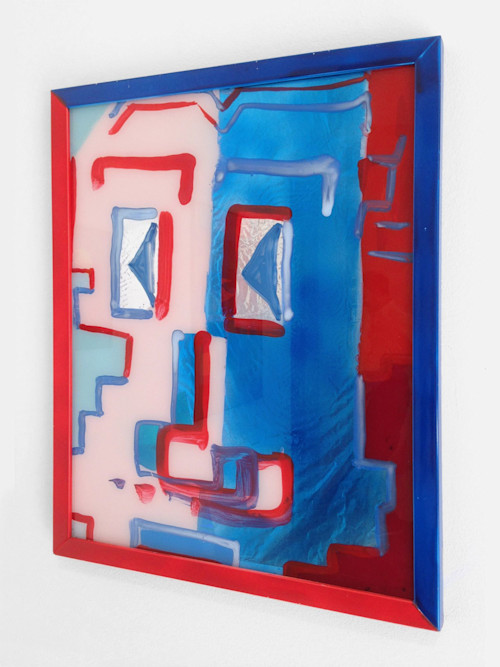 Brian Belott, Untitled, 2011. Acrylic, foil and cellophane on glass, 20 x 16 in, 51 x 41 cm