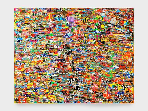 Joe Grillo, Slutspurt, 2010. Acrylic and collage on canvas, 48 x 60 in, 122 x 152 cm