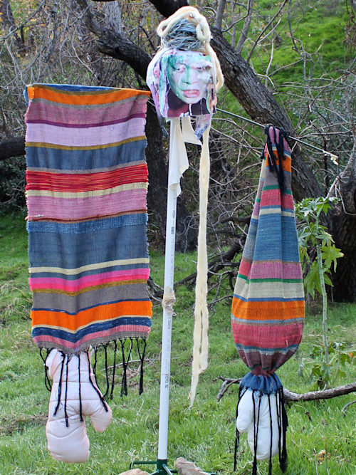 Francine Spiegel, Beam On, 2018. Sculpture of hand-woven textile, found textile and various