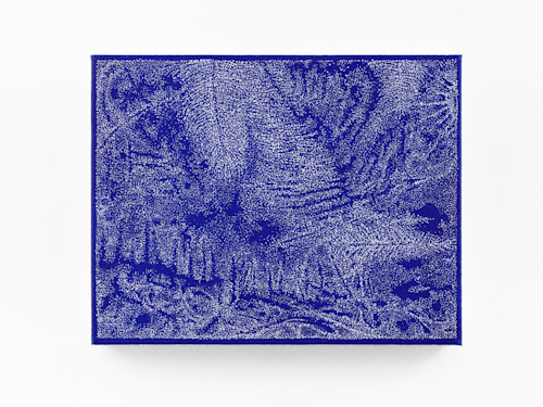 Jean Nagai, Hurricane Ridge, 2024. Correction fluid, acrylic on canvas, 11 x 14 in (28 x 35 cm)